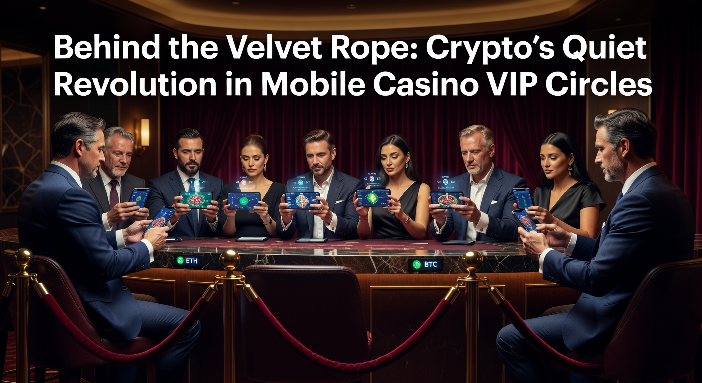 Exklusiver VIP-Bereich in einem mobilen Crypto-Casino mit Blockchain-Elementen und Samtvorhängen