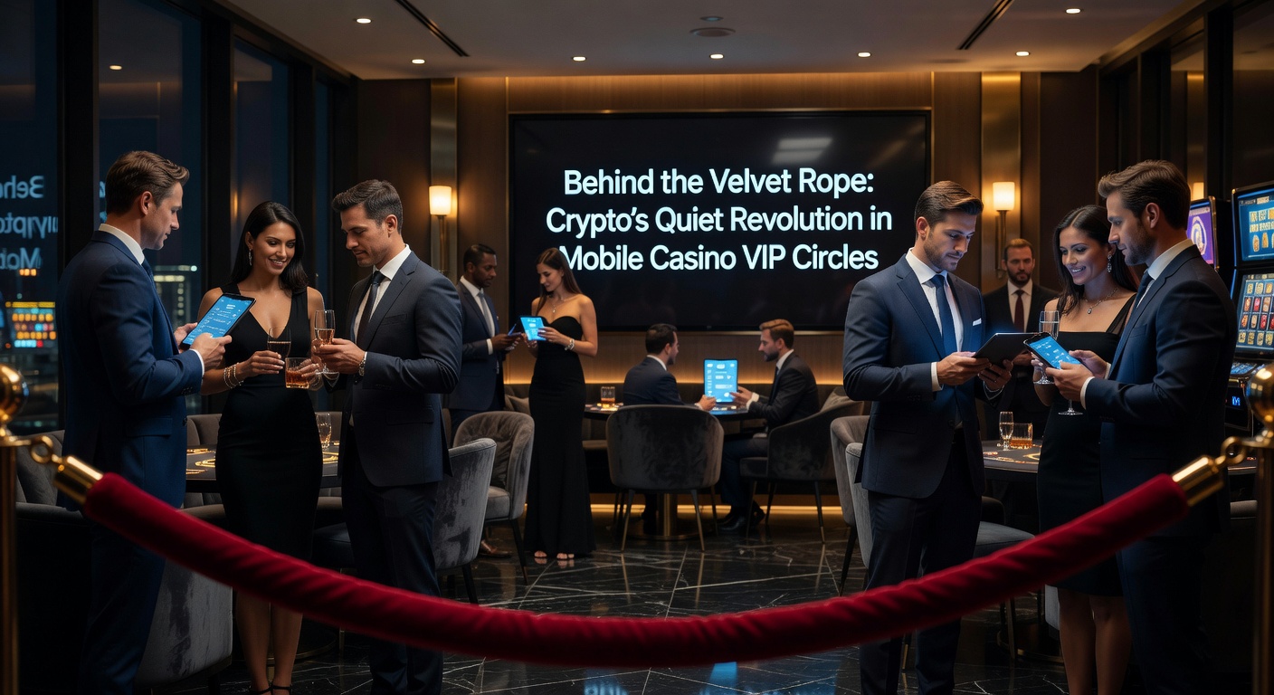 Smartphone mit Crypto-Casino-App, VIP-Dashboard und Blockchain-Transaktionen im Vordergrund
