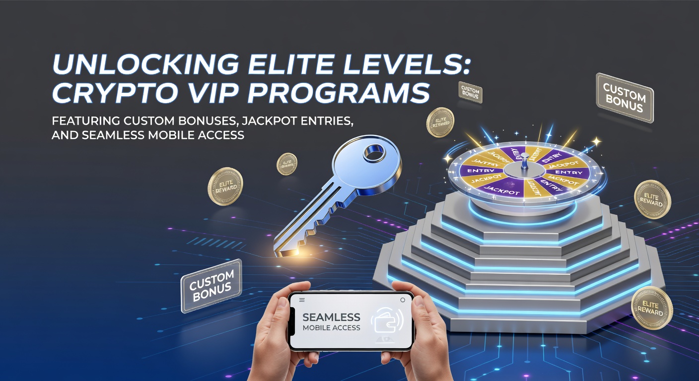 Ein stilisiertes Bild eines VIP-Zugangs in einem Crypto-Casino mit goldenen Schlüsseln, Kryptowährungs-Symbolen und mobilen Geräten, das Elite-Level und exklusive Vorteile symbolisiert